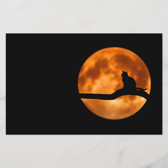 Silhouette of a Black Cat in a Tree Stationery (Front)
