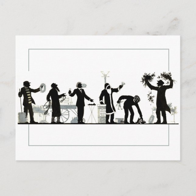  Silhouette of a Christmas Street Market Postcard (Front)