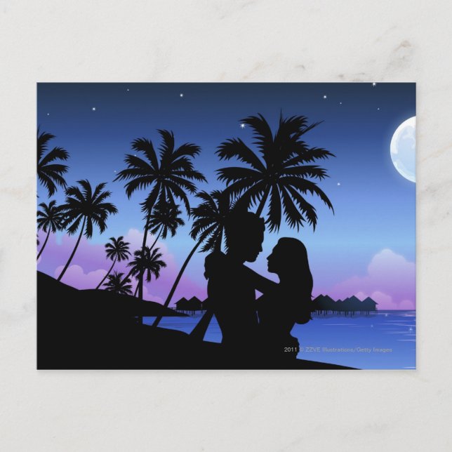 Silhouette of a couple embracing on the beach postcard (Front)