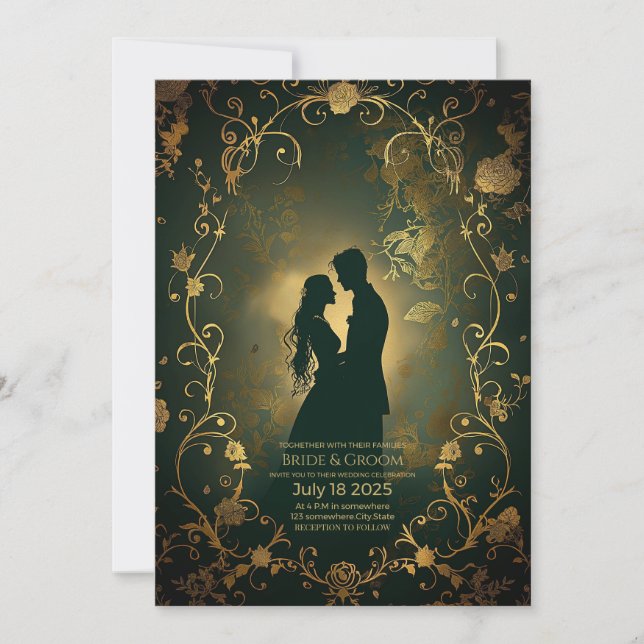 Silhouette of a couple in love invitation (Front)