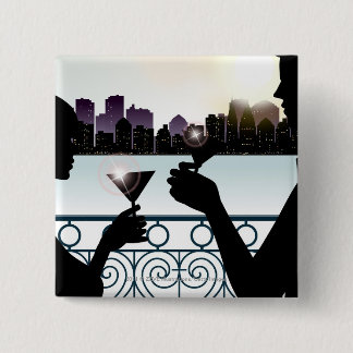 Silhouette of a couple toasting martini glasses 15 cm square badge