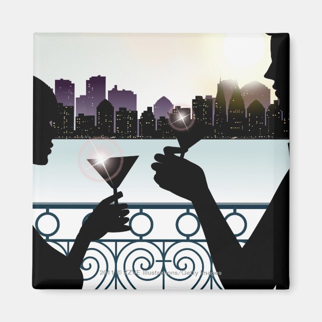 Silhouette of a couple toasting martini glasses magnet (Front)