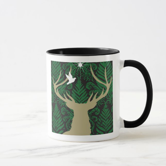 Silhouette of a deer, a dove and a star against a mug (Right)