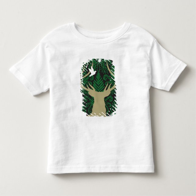 Silhouette of a deer, a dove and a star against a toddler T-Shirt (Front)