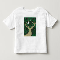 Silhouette of a deer, a dove and a star against a