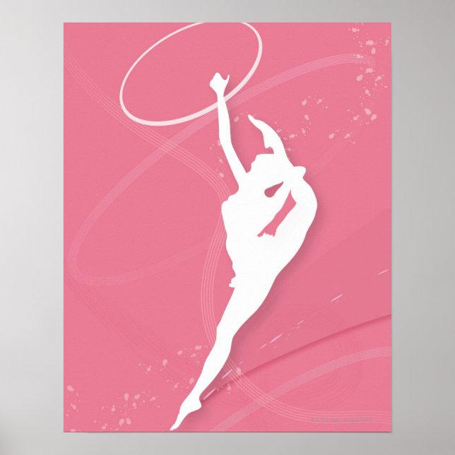 Silhouette of a female gymnast performing with a poster (Front)