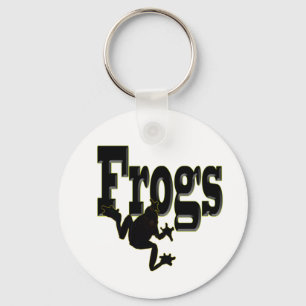 Silhouette of a Frog Climbing into the Word 'Frogs Key Ring