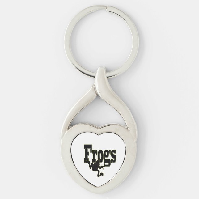 Silhouette of a Frog Climbing into the Word 'Frogs Key Ring (Front)