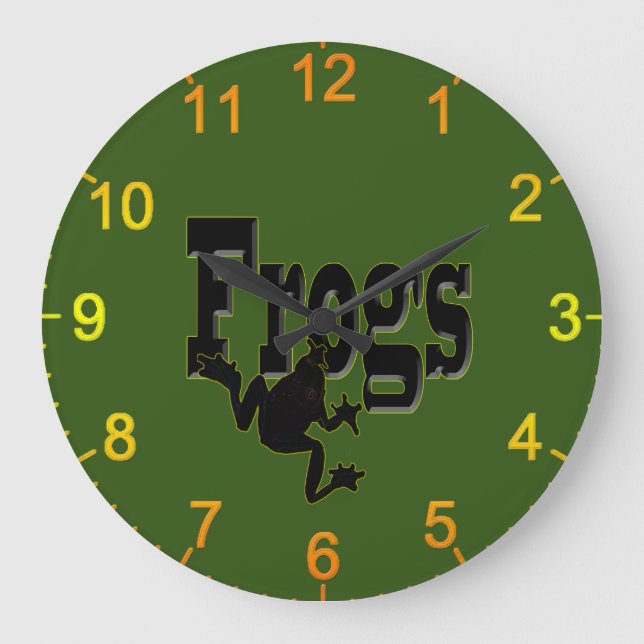 Silhouette of a Frog Climbing into the Word 'Frogs Large Clock (Front)