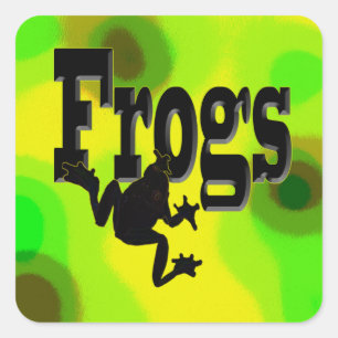 Silhouette of a Frog Climbing into the Word 'Frogs Square Sticker