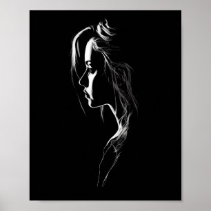 Silhouette of a girl with light and shadow poster