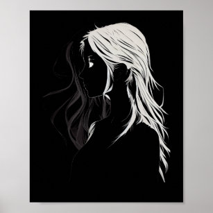 Silhouette of a girl with light and shadow poster