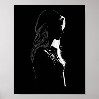 Silhouette of a girl with light and shadow poster