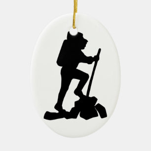 Silhouette of a Hiker Hiking Up a Mountain Ceramic Ornament