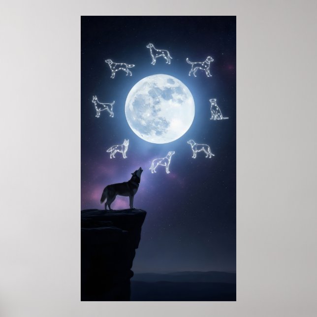 Silhouette of a husky howling on a cliff  poster (Front)