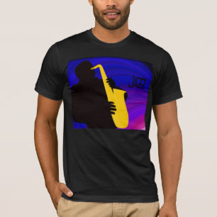 Silhouette of a jazz player, blue & purple T-Shirt