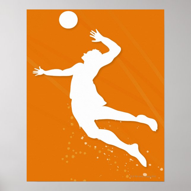 Silhouette of a man playing volleyball poster (Front)