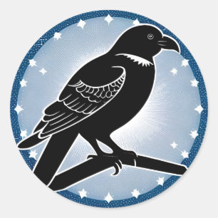 Silhouette of a Raven Perched with Starry Night Classic Round Sticker