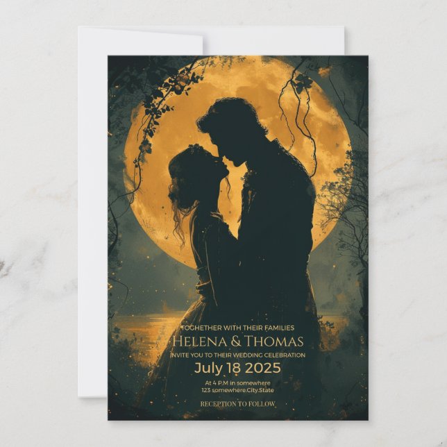 Silhouette of a romantic couple  invitation (Front)