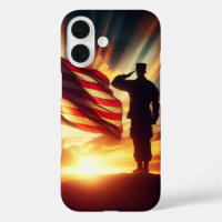 Silhouette of a Saluting American Soldier