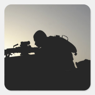 Silhouette of a Squad Automatic Weapon gunner Square Sticker