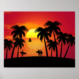 Silhouette of a Tropical Island at Sunset Poster