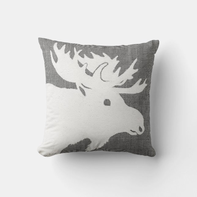 Silhouette of a white moose on a soft grey bckgrnd cushion (Front)