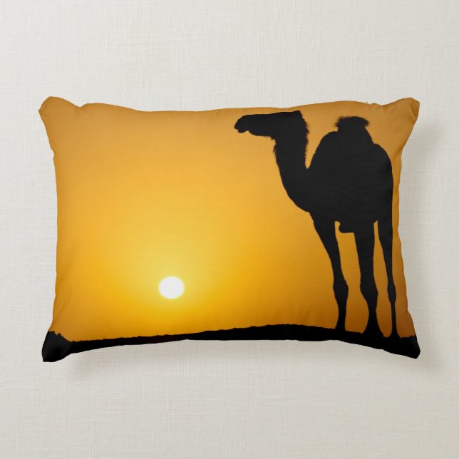 Silhouette of a wild camel at sunset decorative cushion (Front)