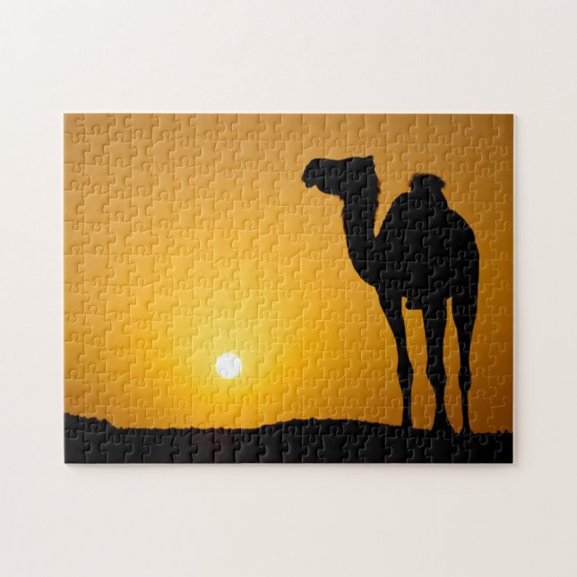 Silhouette of a wild camel at sunset jigsaw puzzle (Horizontal)