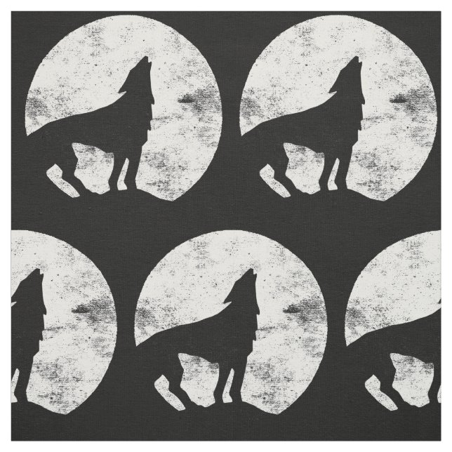 Silhouette of a wolf howling at the moon fabric (Swatch)