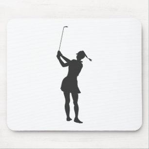 Silhouette of a woman playing golf mouse pad