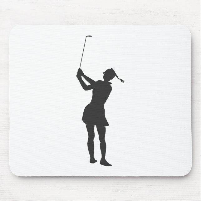 Silhouette of a woman playing golf mouse pad (Front)