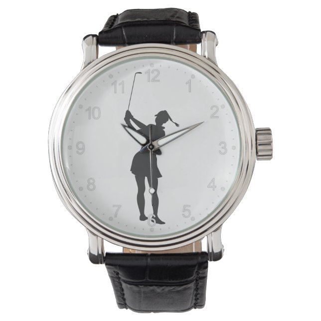 Silhouette of a woman playing golf watch (Front)