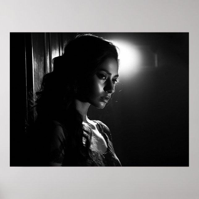 Silhouette of a woman's face B&W photo Poster (Front)