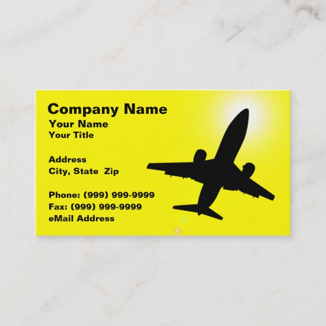 Silhouette of Aeroplane Against Yellow Sky Business Card (Front)