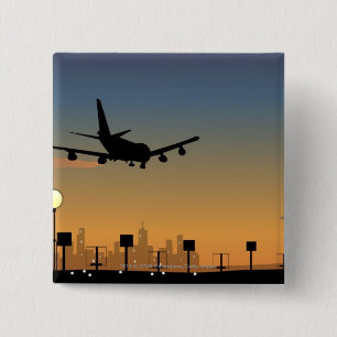 Silhouette of an aeroplane in flight 15 cm square badge