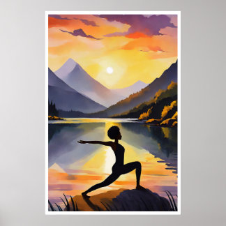 Silhouette of an African lady doing Yoga at sunset Poster