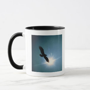 Silhouette of bald eagle flying in sky mug