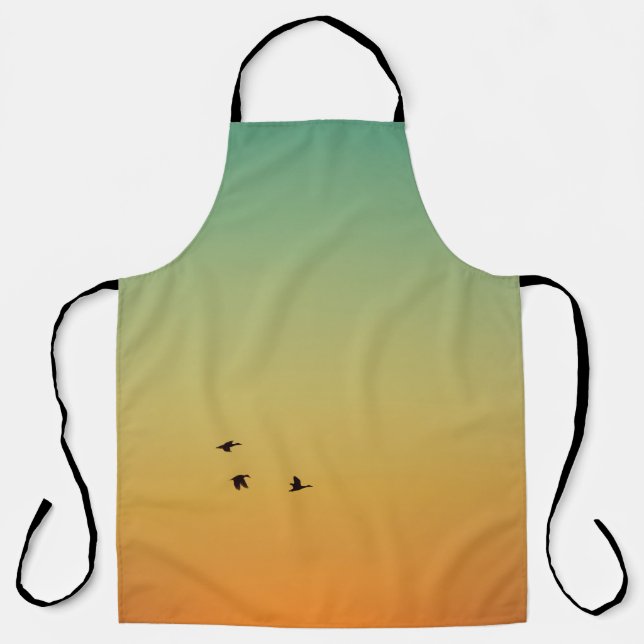 SILHOUETTE OF BIRDS FLYING DURING SUNSET APRON (Front)