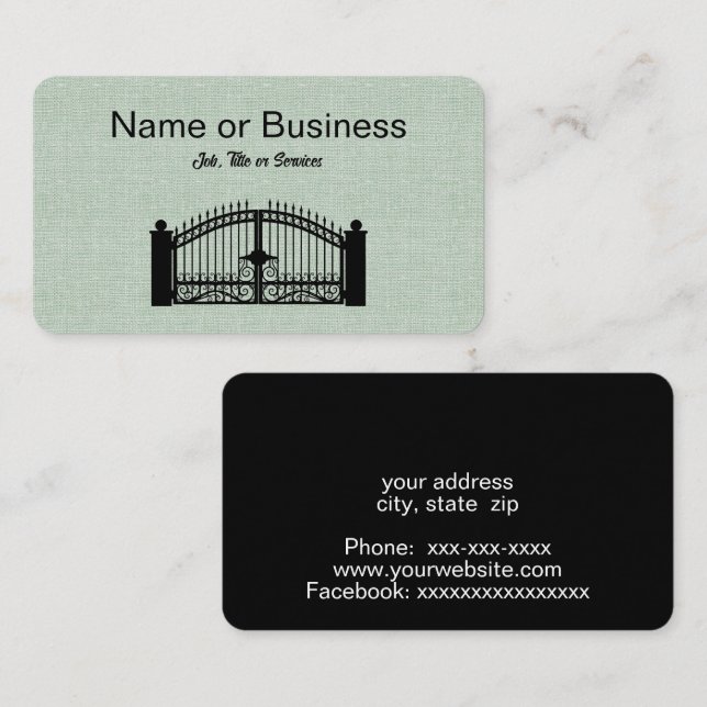 Silhouette of black fence on green business card (Front/Back)