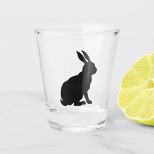 Silhouette of Black Sitting Rabbit Tall Ears Shot Glass