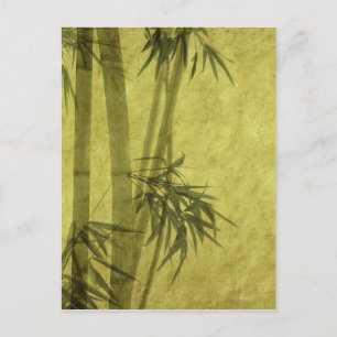 Silhouette of branches of a bamboo on paper postcard
