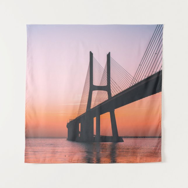SILHOUETTE OF BRIDGE UNDER CLEAR SKY TAPESTRY (Front)