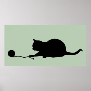 Silhouette of Cat at Play Poster