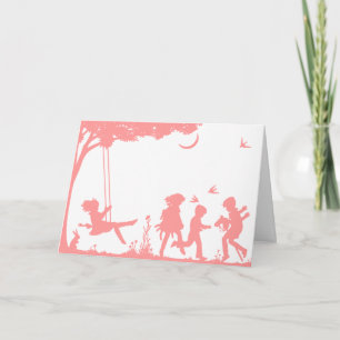 Silhouette of Children Playing Card