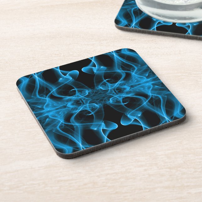 Silhouette of Coloured Smoke Abstract blue black Coaster (Left Side)