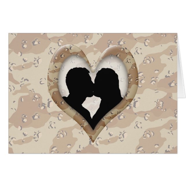 Silhouette of Couple Kissing (Camouflage Heart) (Front Horizontal)