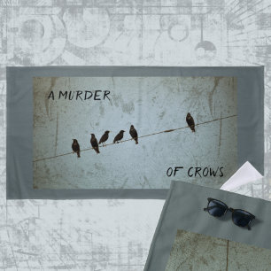 Silhouette of Crows Mystery Fan Grey and Blue Beach Towel