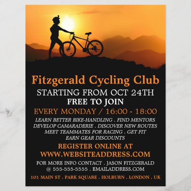 Silhouette of Cyclist, Cycling Club Advertising Flyer (Front)