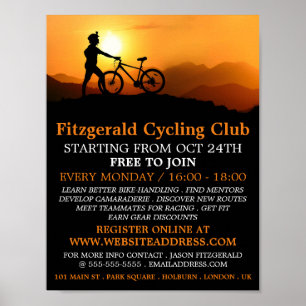 Silhouette of Cyclist, Cycling Club Advertising Poster